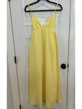 Yellow Maxi Sundress Lined V-Neck Adjustable Spaghetti Straps EUC Empire Waist